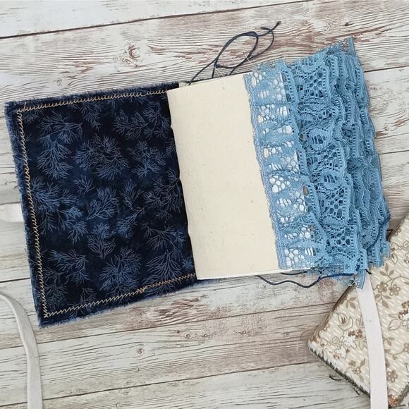 Small Blue Paisley and Beige Junk Journals, Chunky Handmade Recycled Journal - Picture 7 of 16